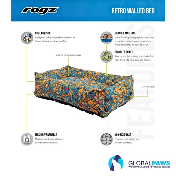 Rogz Dog Bed Retro Walled Rectangular - Image 2